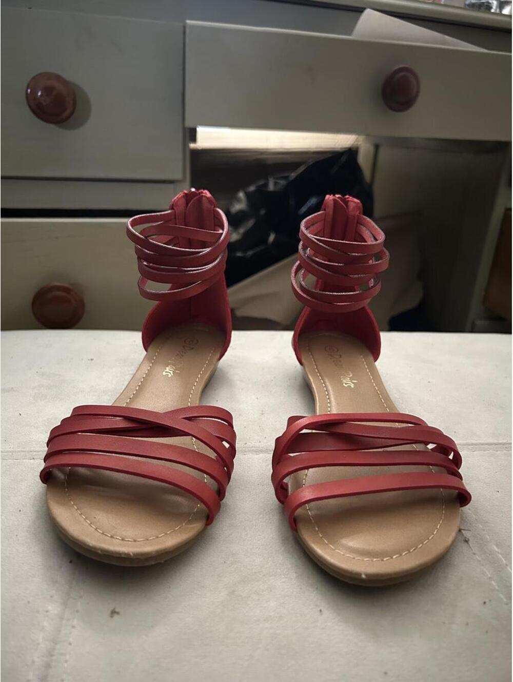 Dream Paris Red strappy sandals with ankle straps size 5